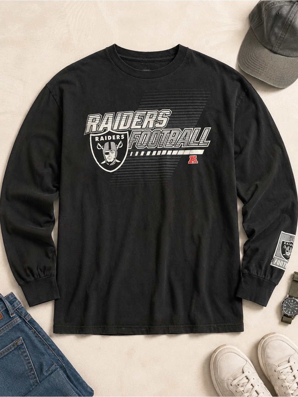 Riders by Lee Black Raiders Football Long Sleeve Tee with Red Accent